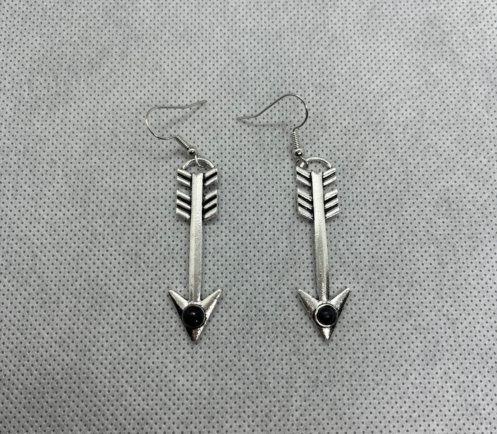 Silver Arrow Semi Precious Stone Dangle Earrings Turquoise Black Ivory