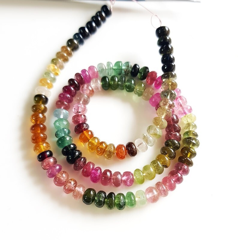 A+++ Dainty Multi Tourmaline Smooth Rondelle Gemstone Beads Women Necklaces 18”
