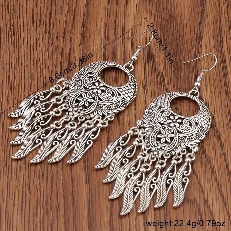 Boho 925 Sterling Silver Vintage Style Tibetan Tibet Dangle Drop Hook Earrings