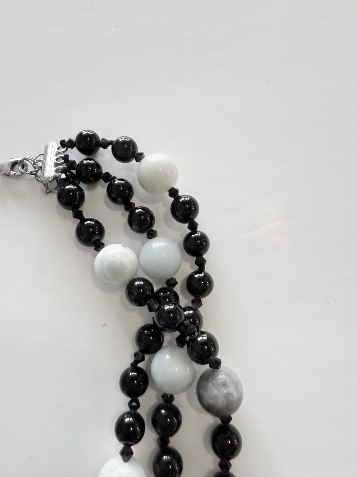 Black White Gray Glass Beaded Multi-Strand Layered Necklace Toggle Closure