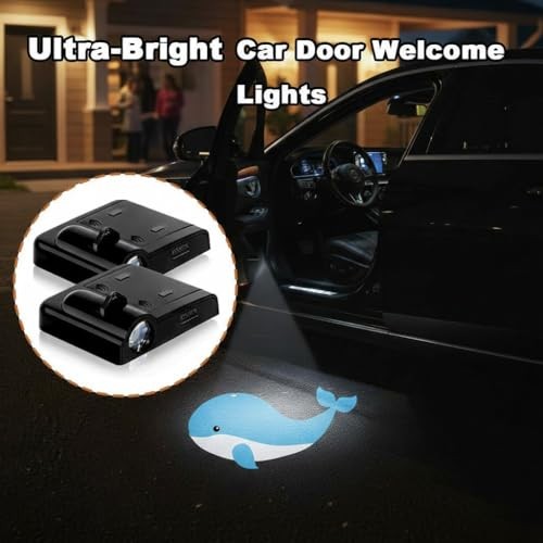2PCS Car Door Lights Projector,Wireless LED Welcome Puddle Dolphin