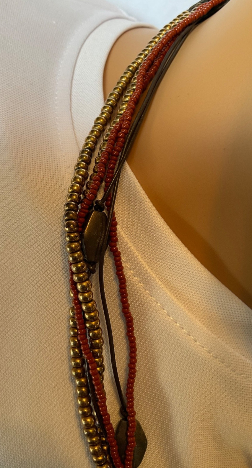 chico necklace layered bohemian style with red and metallic gold detailing