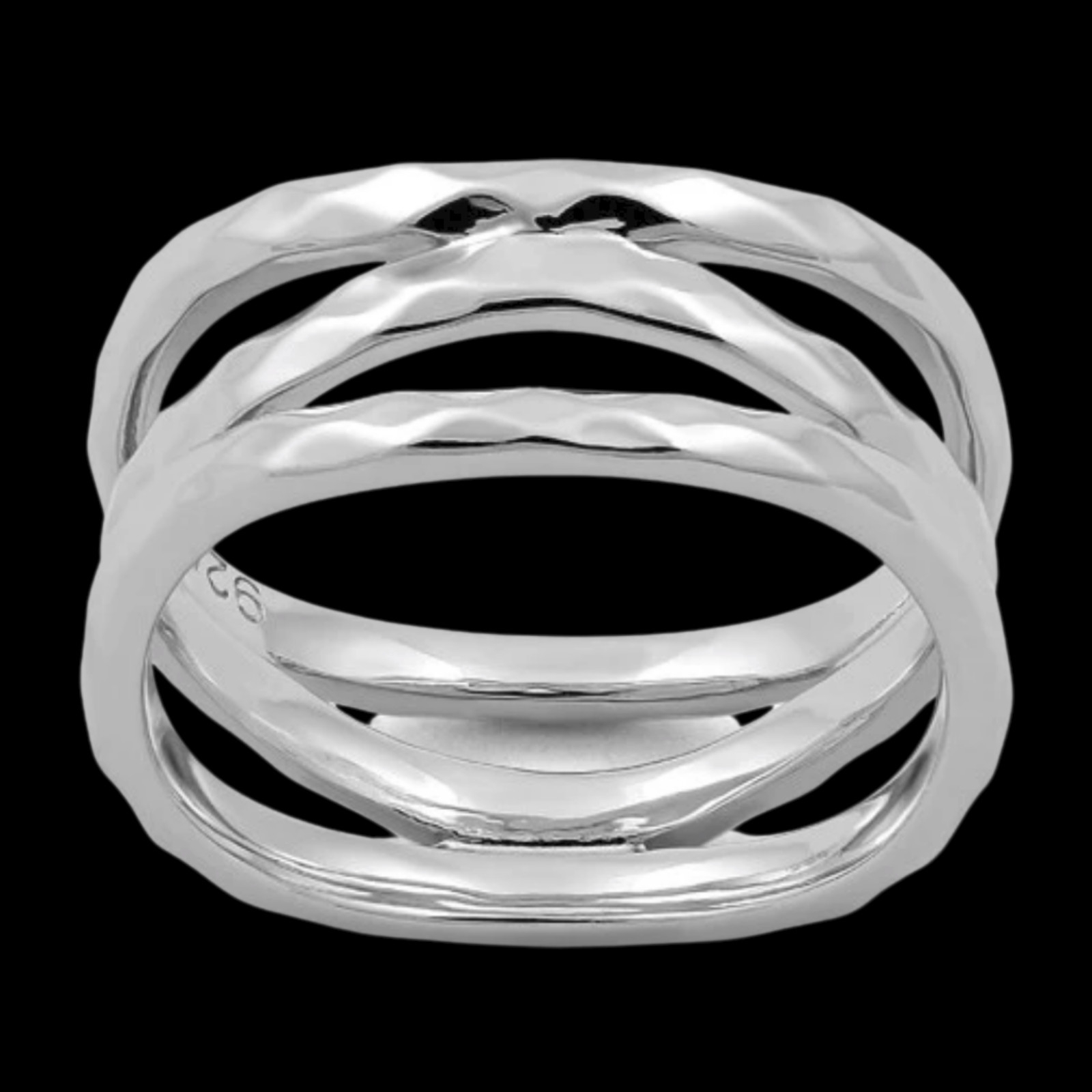 Crisscross Three Strand Hammered Ring Size 7 Solid 925 Sterling Silver