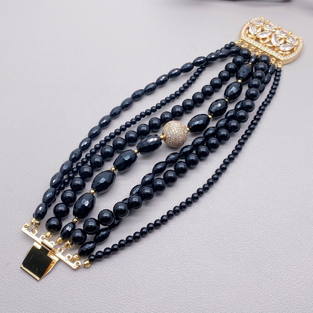 7 strands black onyx beaded bracelet