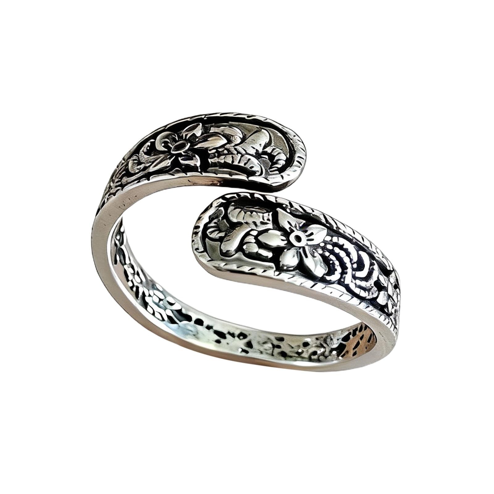 Vintage Gold Ring, Adjustable with Intricate Carving Design, Unique Boho Open…
