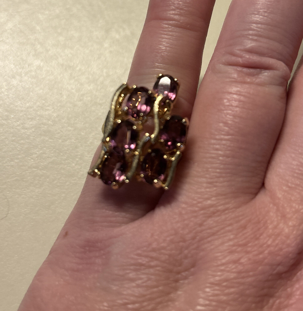 Vintage 18K HGE Gold Plated Purple Cocktail Ladies Statement Ring Size 7 NOS