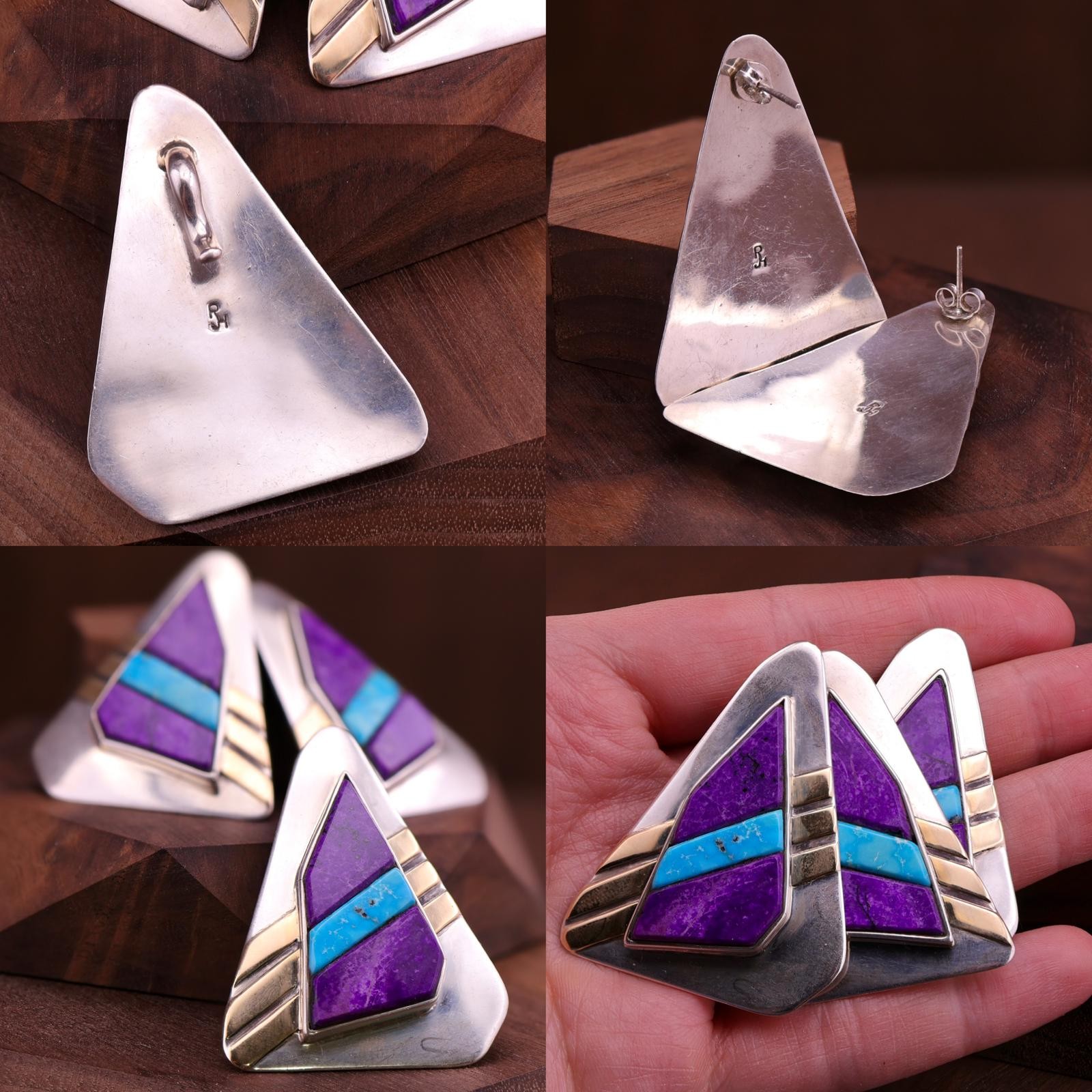 Ronnie Joe Henry Sterling and 14k Sugilite Turquoise Pendant & Earrings Set