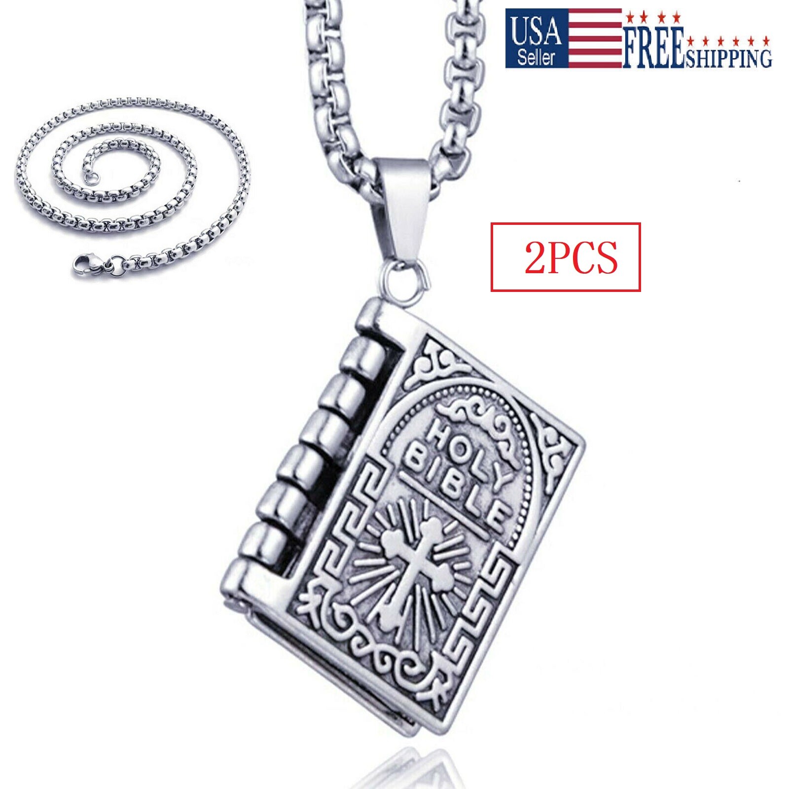 925 Sterling Silver Lord’s Prayer Holy Bible Open Pages Locket Pendant Necklace
