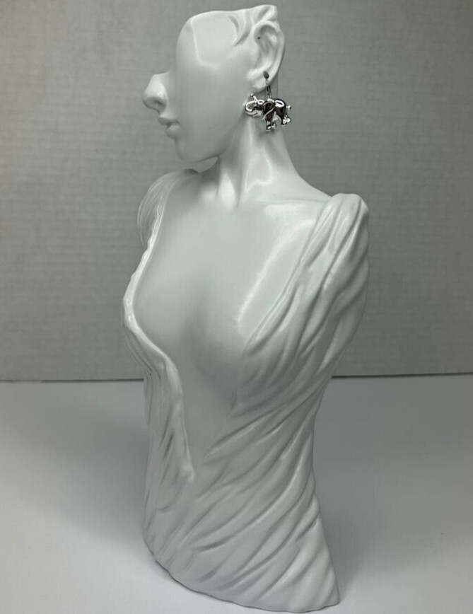 925 Elephant Earrings 0.75in Drop Silver Tone French Wire Detailed Trunk Up