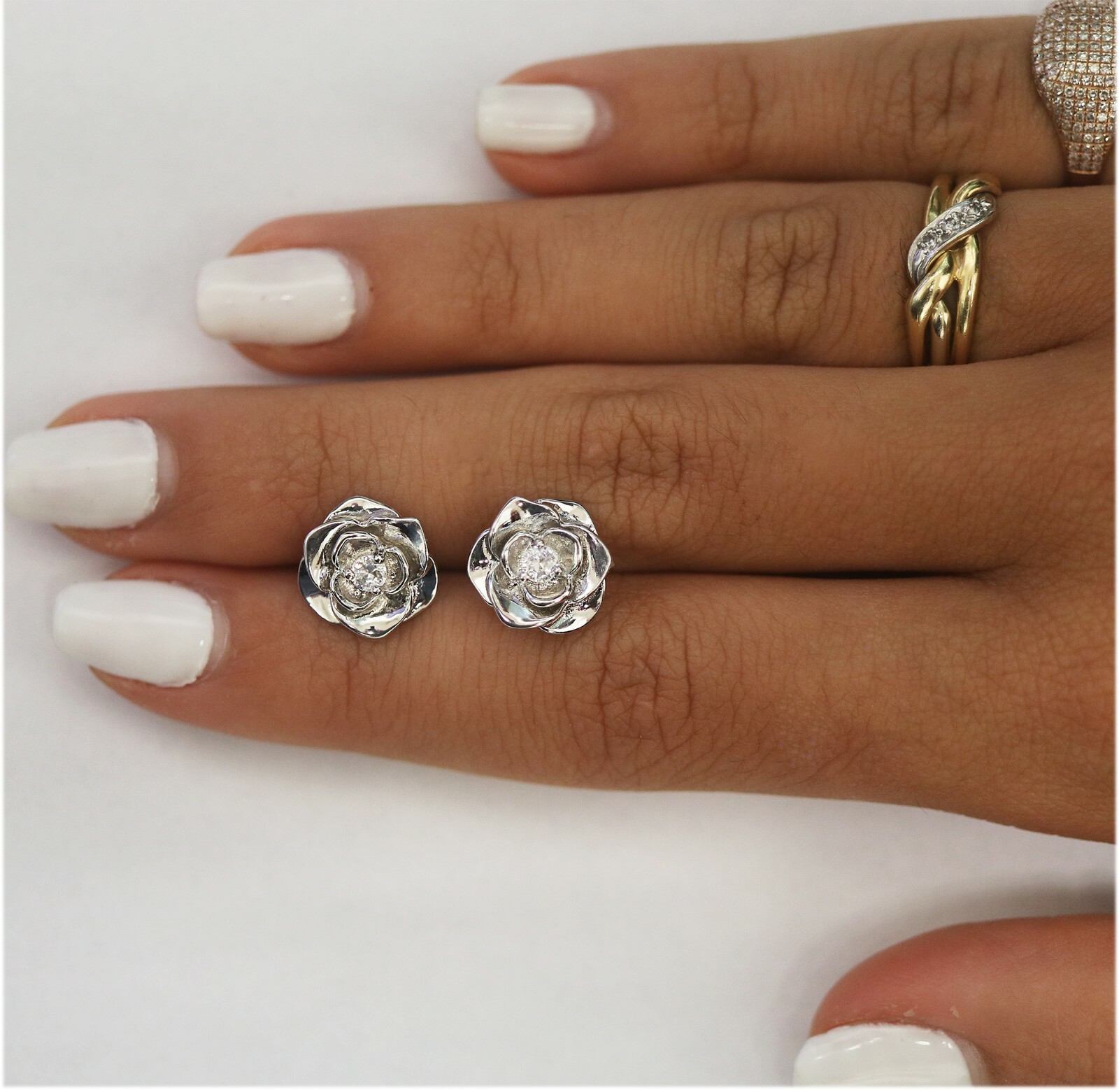 Sterling Silver CZ Stone Flower Stud Earrings Jewelry Gift For Women