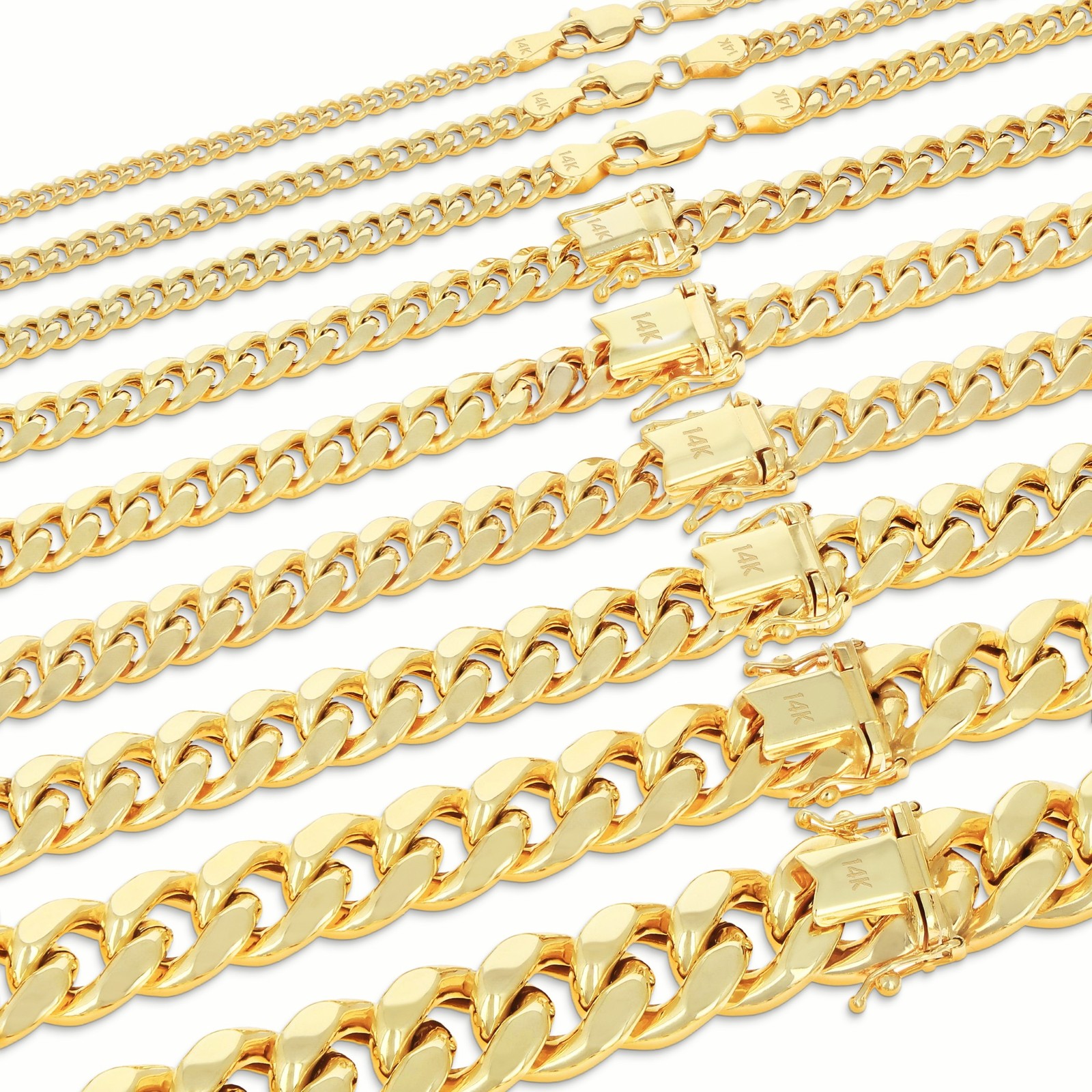 14K Yellow Gold 3mm-12.5mm Miami Cuban Link Chain Necklace or Bracelet, 7″- 30″