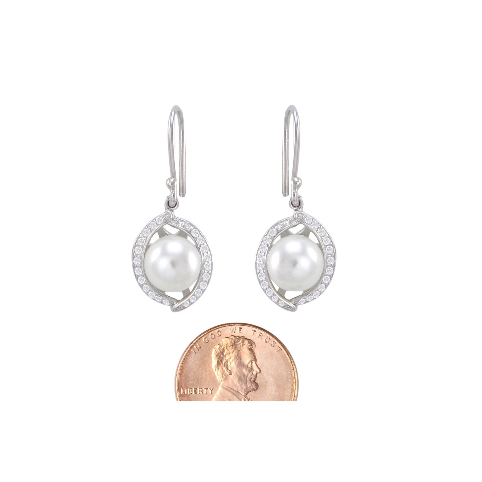 Sterling Silver Freshwater Pearl Dangle Earrings – Fancy CZ Accents