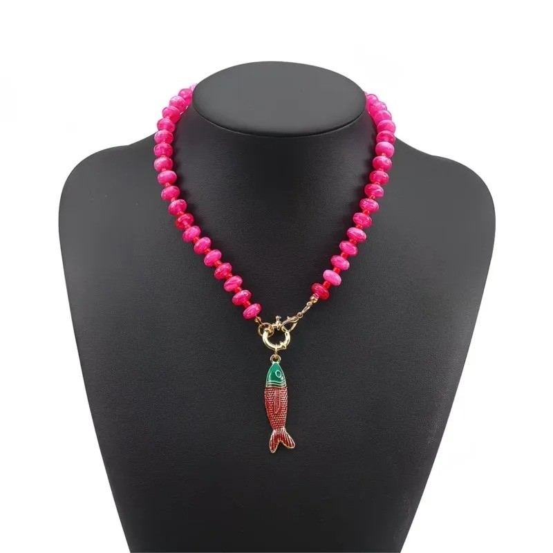 Bohemian Fish Necklace Women Colorful Resin Beaded Collarbone Vacation Jewelry