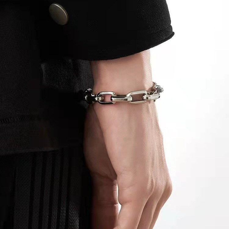 Silver Mens Punk Titanium Steel Chain Curb Cuban Link Bracelet Gifts Men Women