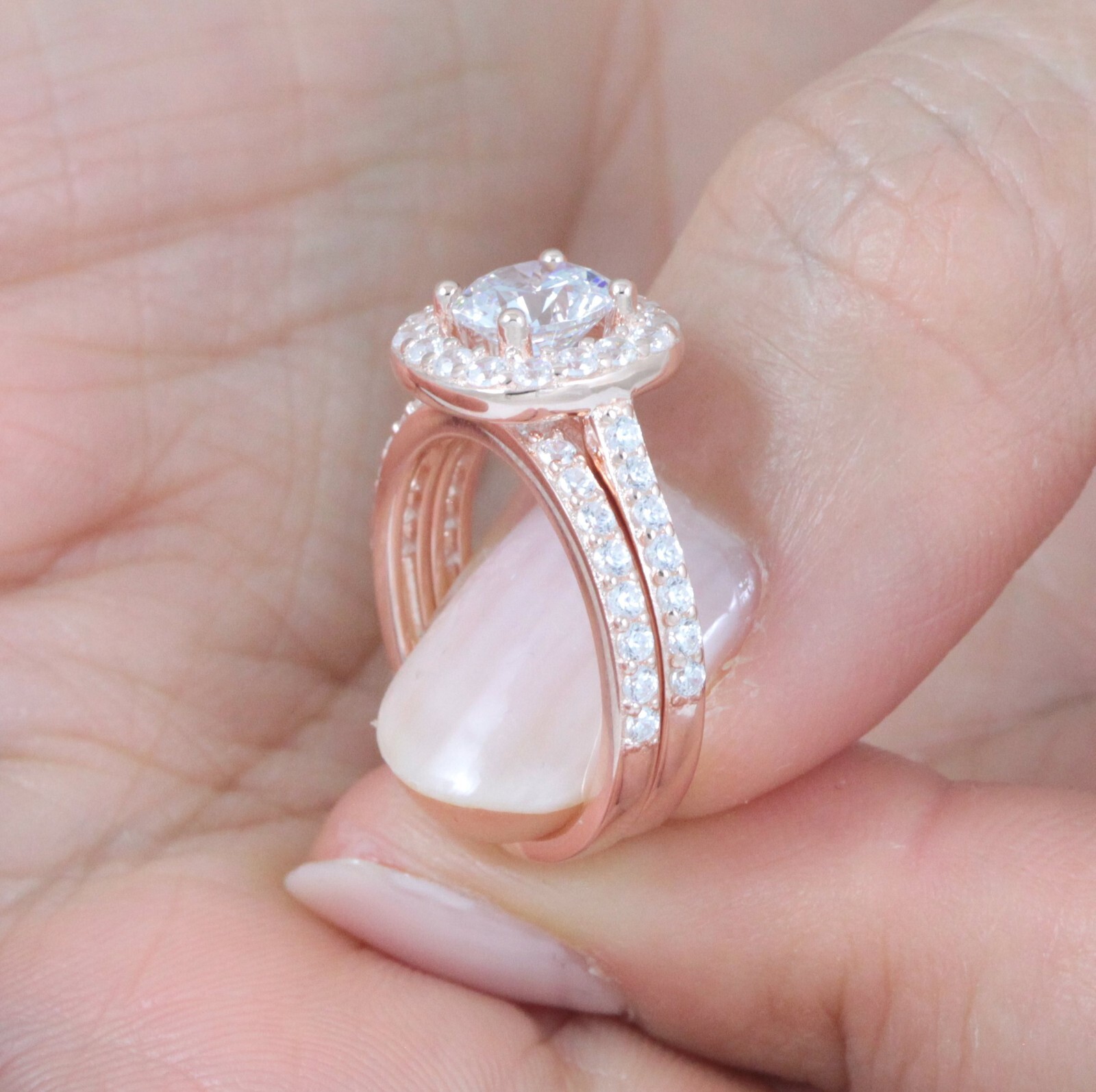 Rose Gold Plate Sterling Silver Wedding Band Engagement Rings Set 2.5-15 S7951R