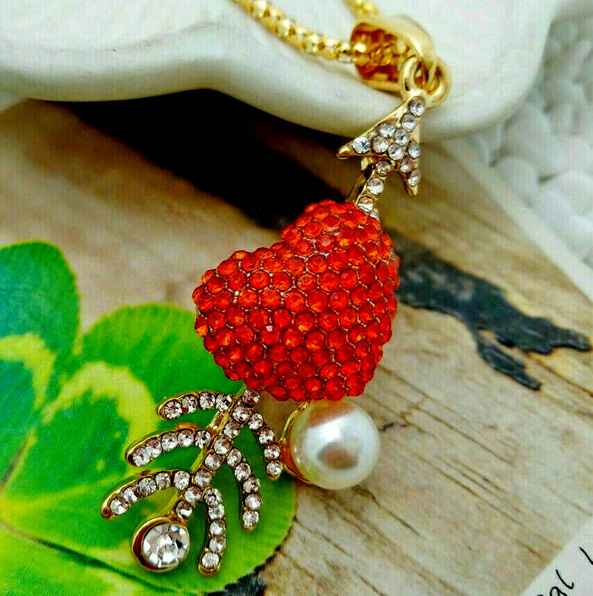 3D CUPID Arrow VALENTINE HEART Rhinestone Retro LOVE Necklace Red