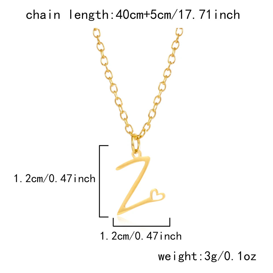 Initial Letter Pendant Necklace Stainless Steel Gold Color Women Jewelry