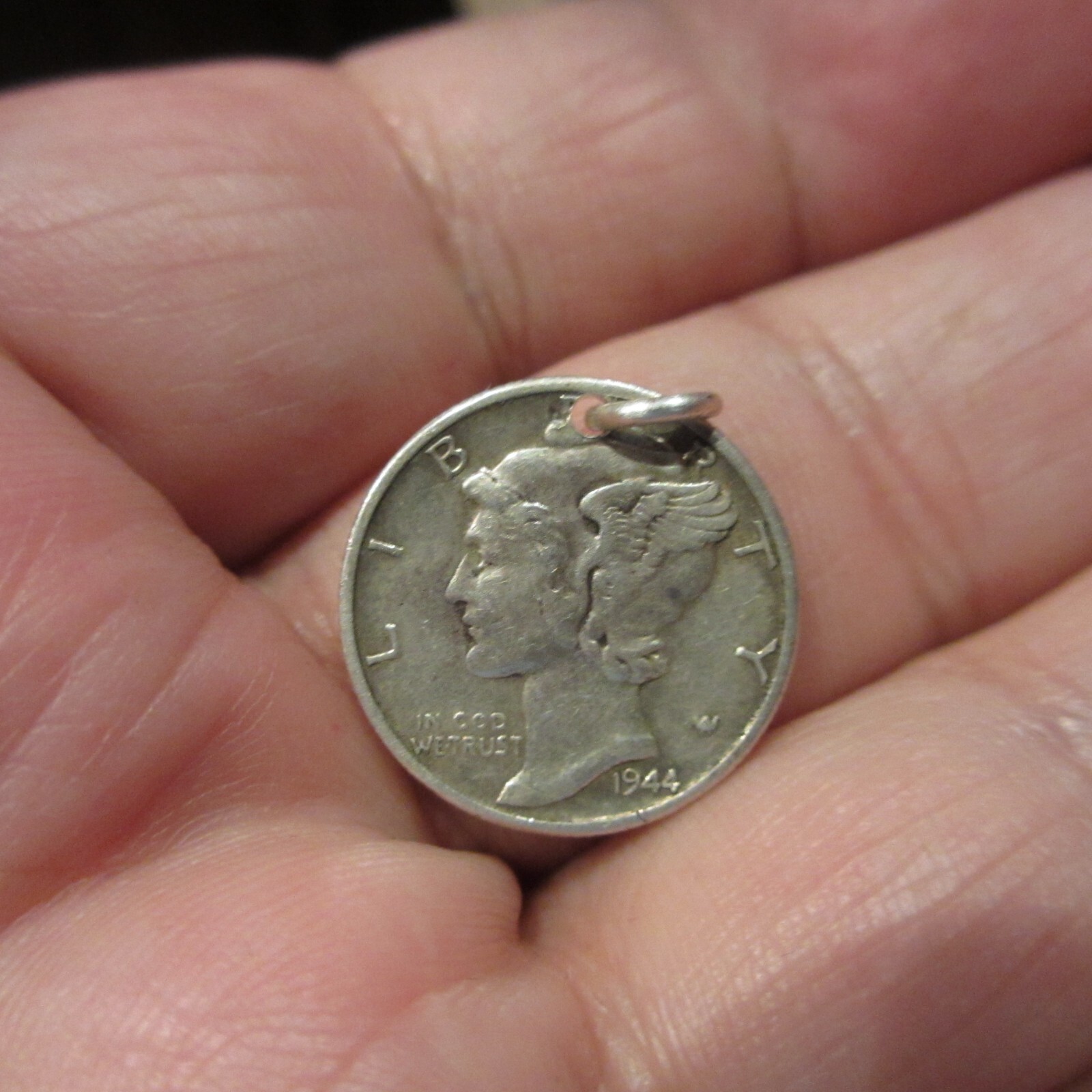 MERCURY DIME Reverse 90% SILVER 1944 Coin Jewelry PENDANT / CHARM-Vintage