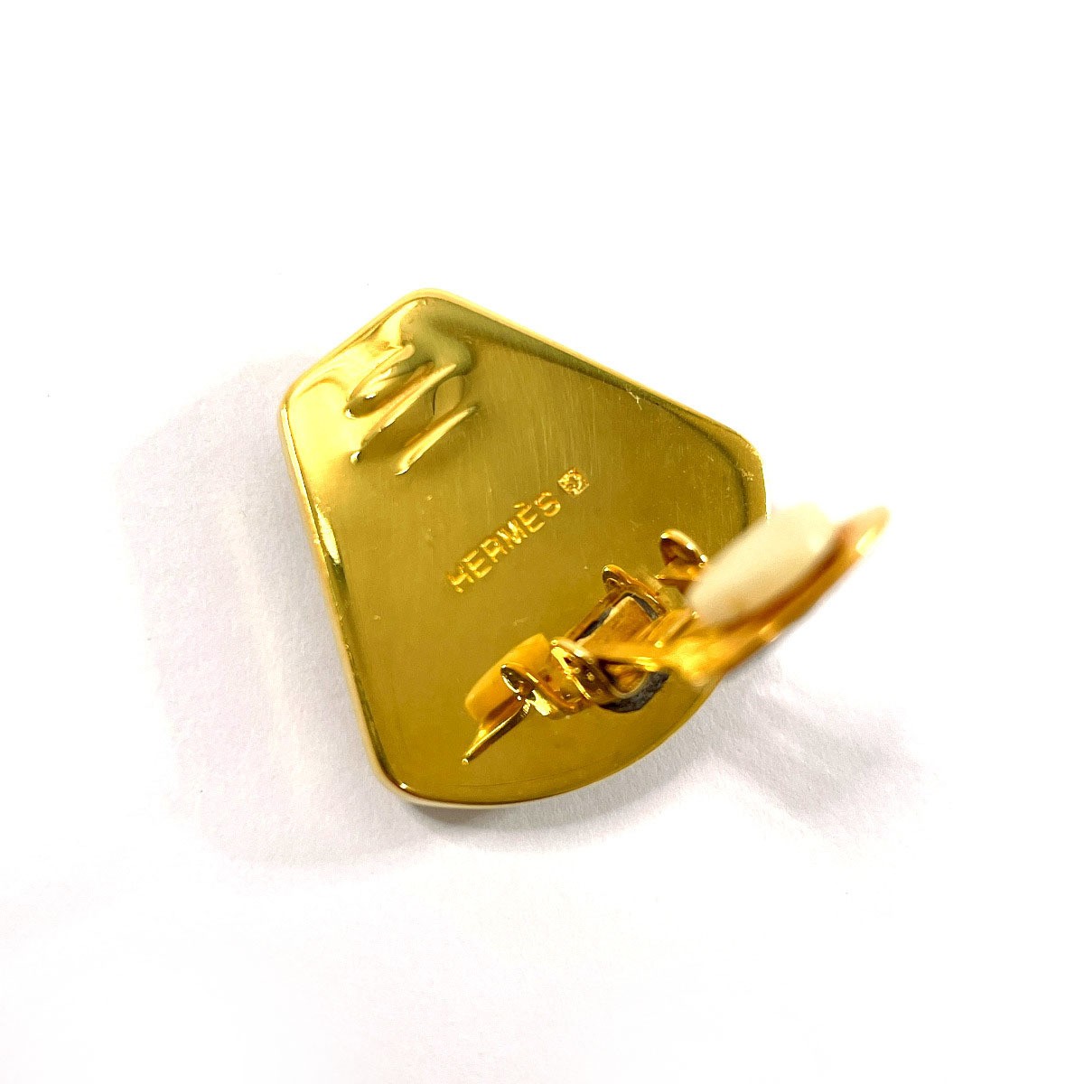 Hermes HERMES Earrings, Enamelware, Metal, Gold/Blue, Clip-On, With Storage Box