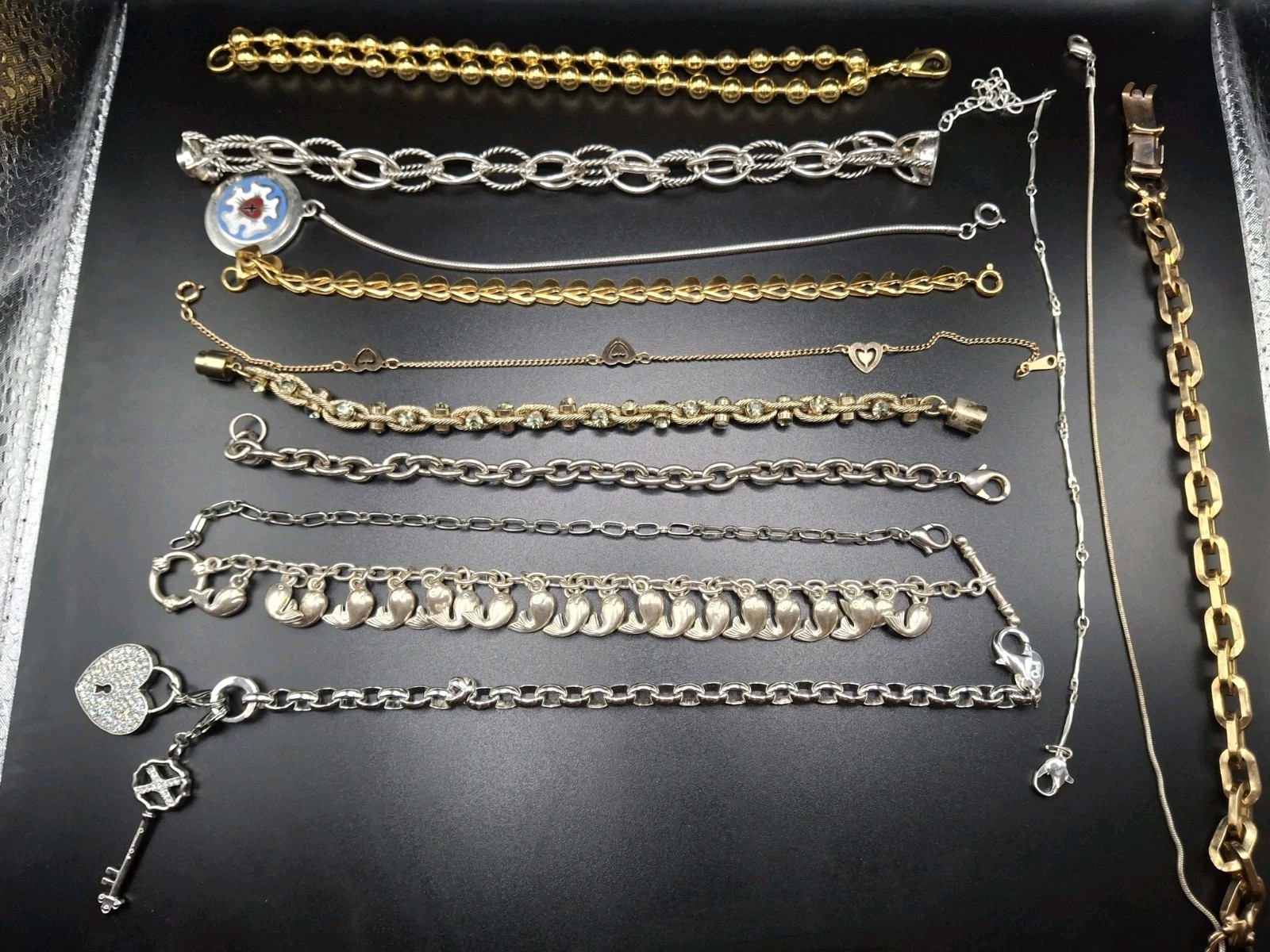 LOT OF 13 SILVER & GOLD TONE BRACELETS, VINTAGE-NOW 7 To 8.5″ Length