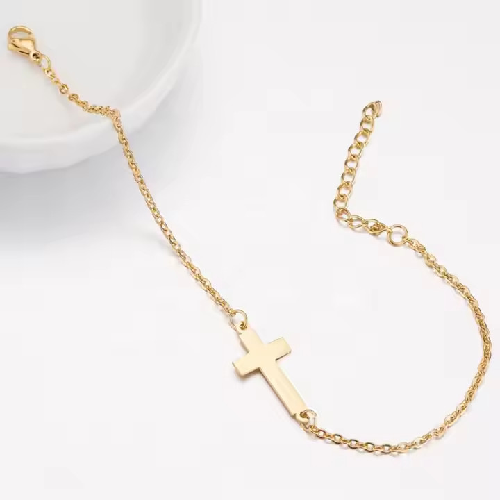 Dainty Engravable Gold Cross Bracelet | Faith & Personalized Meaning Jewelry