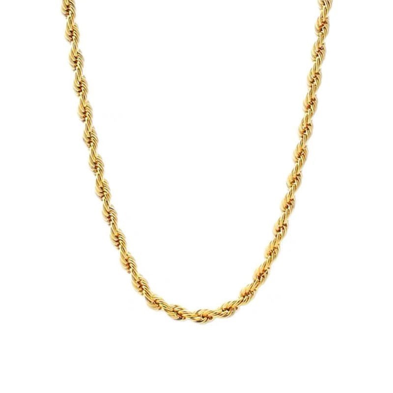 Women 14K Gold Stainless Steel 3mm Rope Chain Necklace 16+2inch Gift PE46