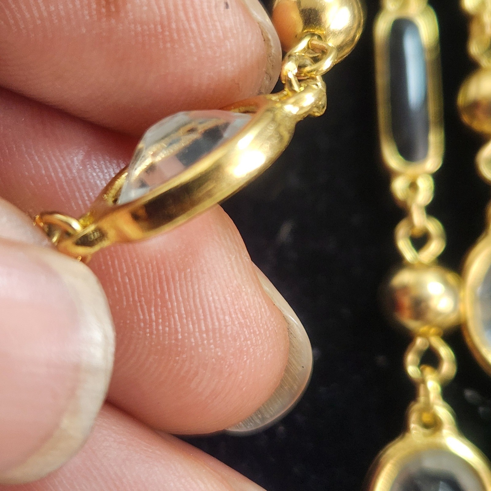 Gold Tone Black and Clear Crystal Chandelier Drop Dangle Earrings Post Back