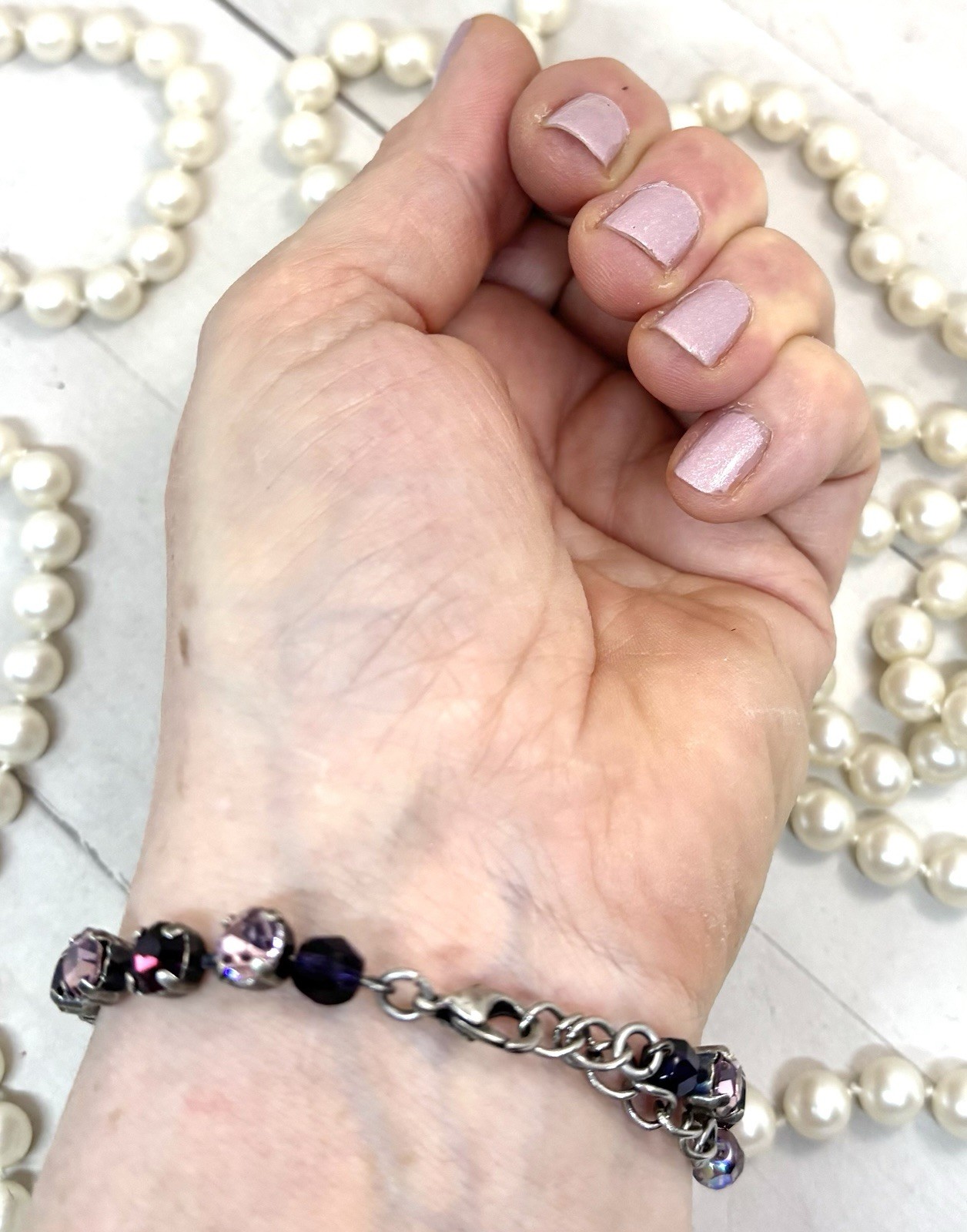 6mm Antique Silver Plated Lilac and Purple Cup Chain Bracelet
