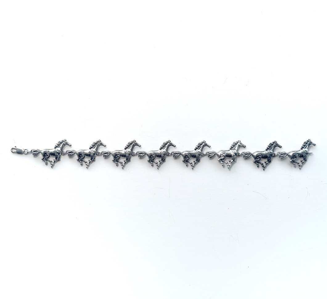 925 Sterling Silver Signed Kabana Racing Horse Link Equestrian Bracelet