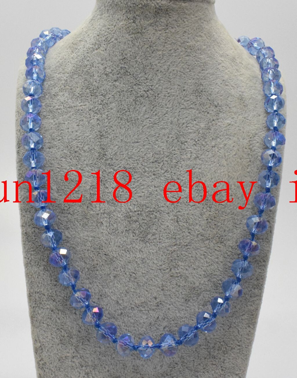 Pretty 8x10mm Blue Faceted Rainbow Crystal Gems Rondelle Beads Necklace 18”