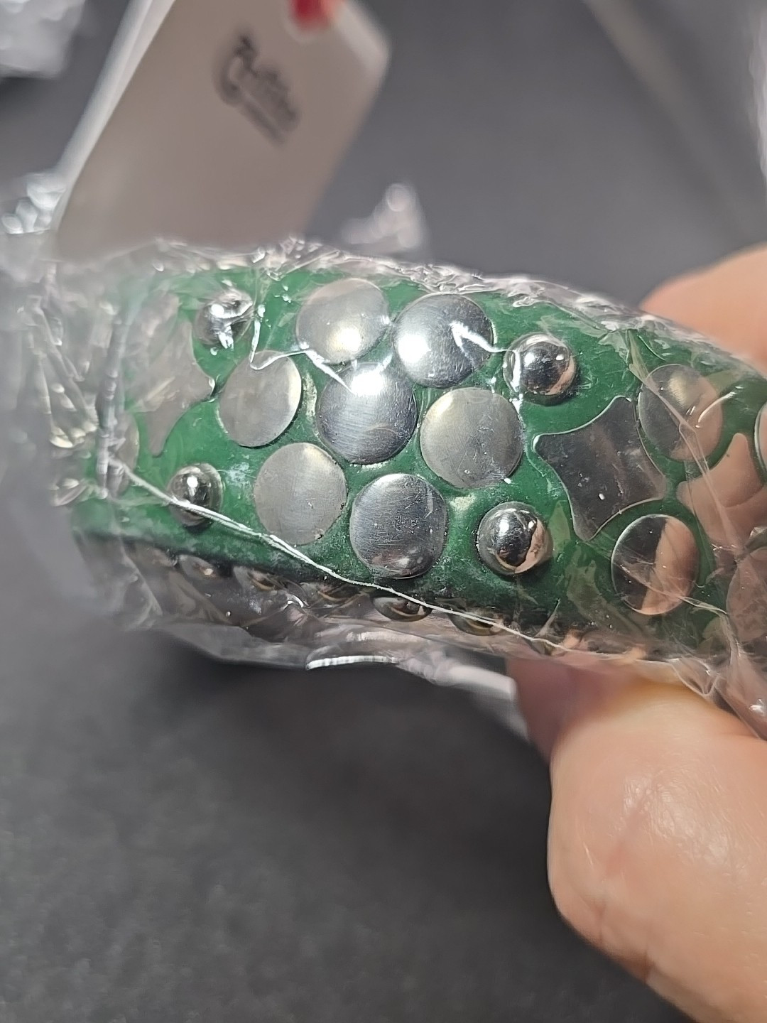 India Chunky Bangle Bracelet Green Silver 2.5″ Diameter Shapes Floral Antika New