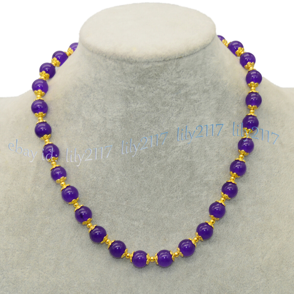 8/10/12/14mm Round Purple Amethyst Smooth Gemstone Beaded Necklaces 16-48 inches