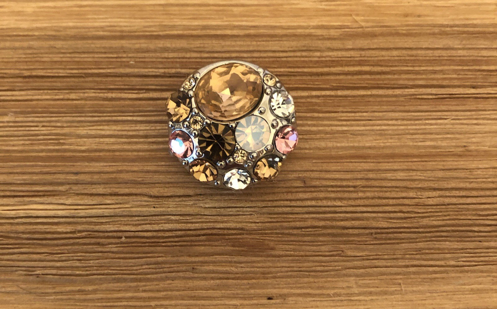 Ginger Snaps Heritage Chain Bracelet w/ Pink Amber Rhinestone Snap 7″ – 8.5″