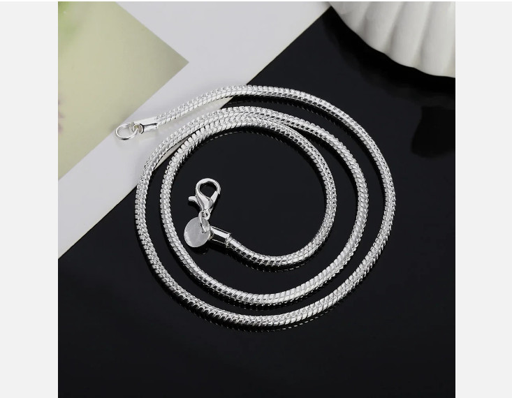 925 Sterling Silver Solid Snake Chain Necklace For Men Women