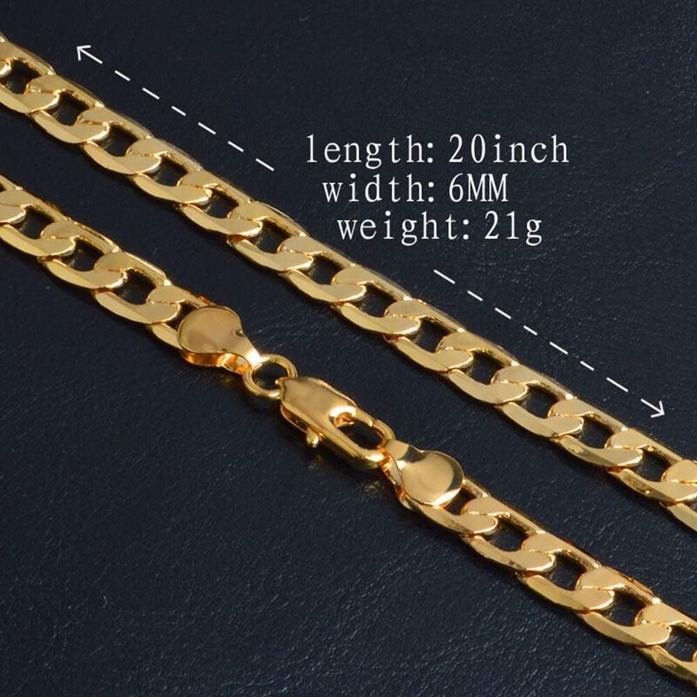 24k Real Gold Plated Beveled Cuban Link Curb Chain Necklace 20inch 4mm / 6mm/8mm