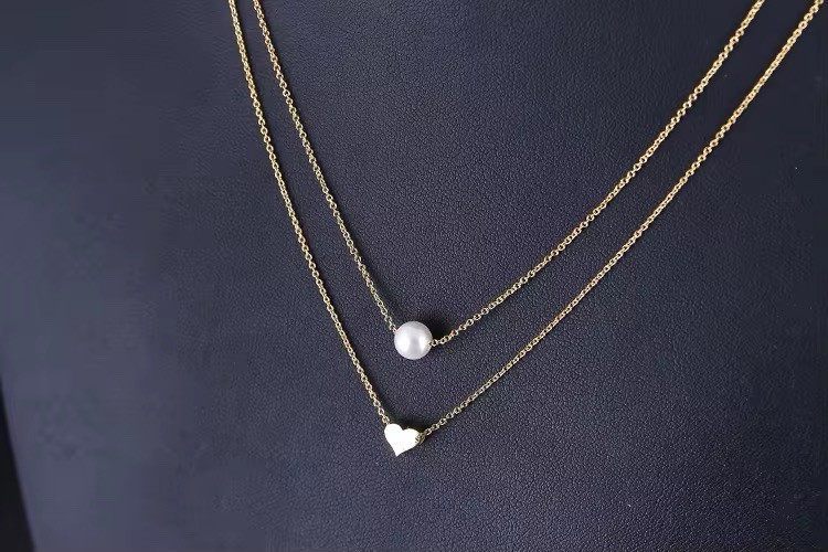 925 SterlingSilver Pearl Heart Double Layer Pendant Necklace for Women Jewelry