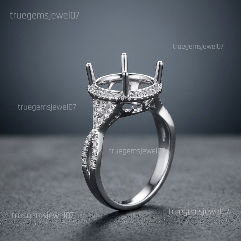 11mm Round Semi Mount Engagement Ring 925 Sterling Silver Halo Infinity Setting