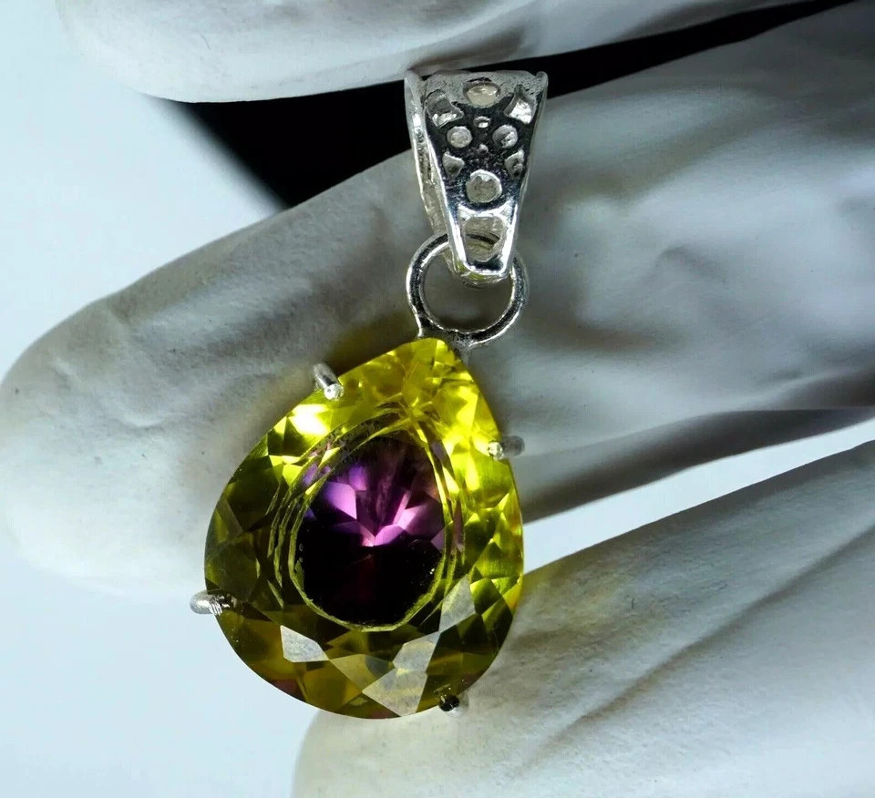 Pear Natural 34.40 Ct Bi-Color FL Pitambari Sapphire 925 Silver Pendant Gemstone