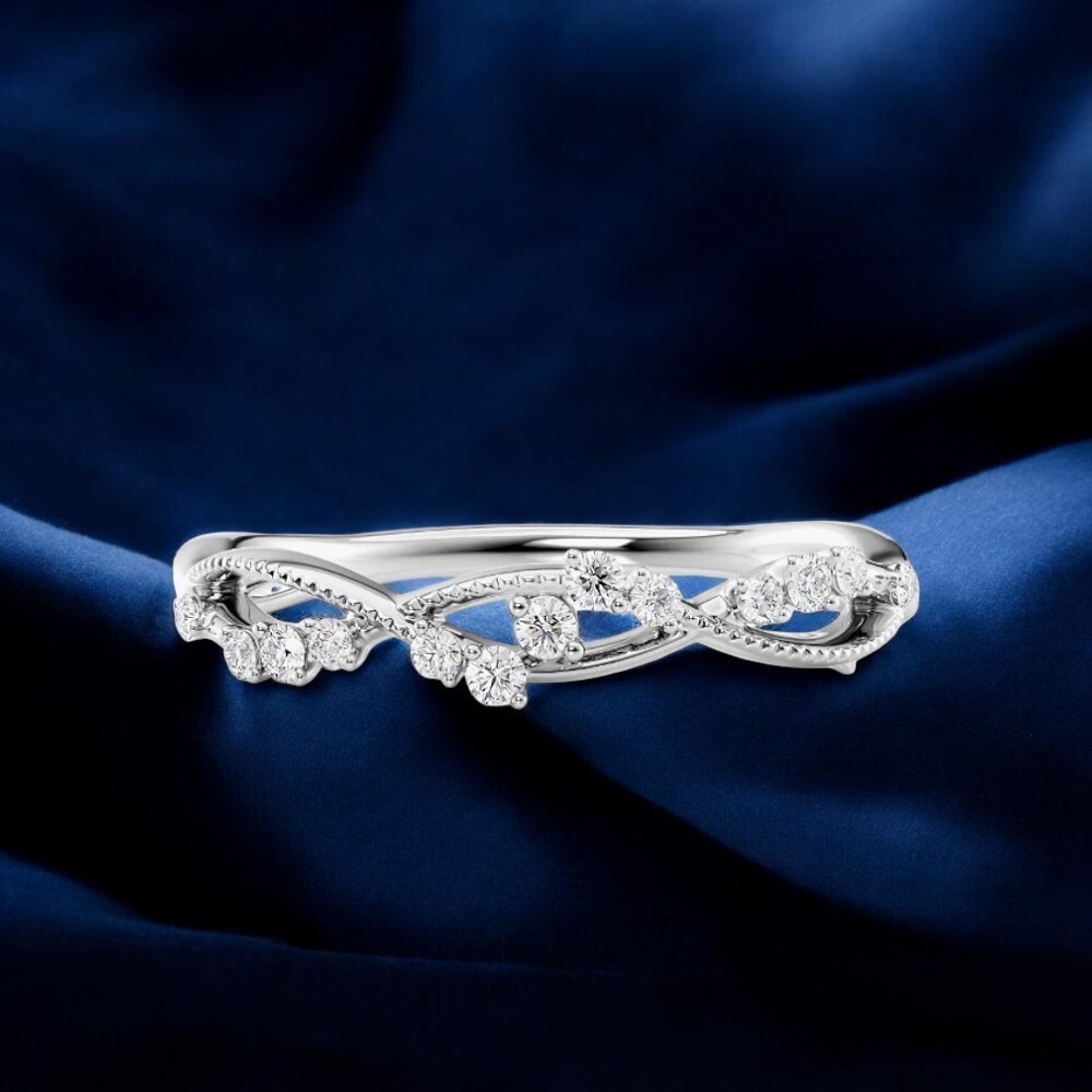 Round Cut Simulated Diamond Women’s Promise Band Ring In 14K White Gold Plated