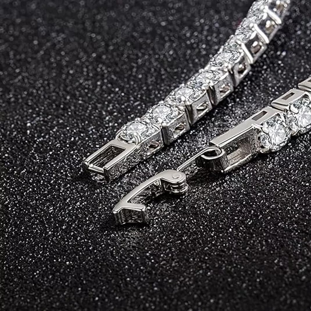 4mm Cubic Zirconia Tennis Bracelet Stainless Steel Silver Chain for women, 18…
