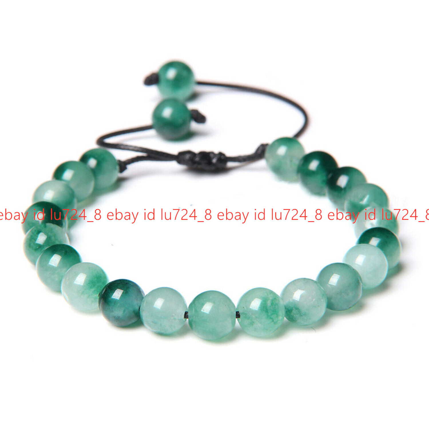 6/8/10mm Natural Green Jade Round Gems Beads Braided Adjustable Bracelet 7.5”