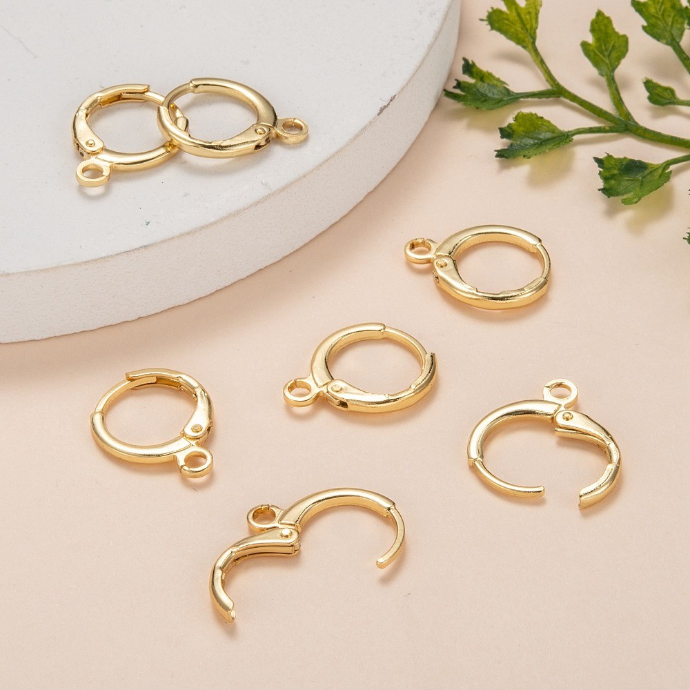 5 Pair Gold Brass Huggie Hoop Earring Finding w/Loop Round Blank for Earring DIY