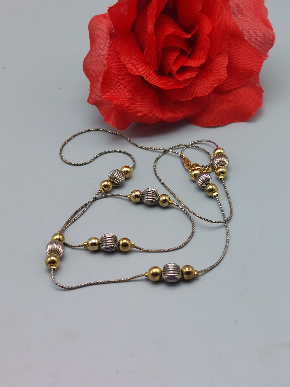 Signed Premier Designs Gold & Silver Tone Necklace Station Beaded Balls 28″