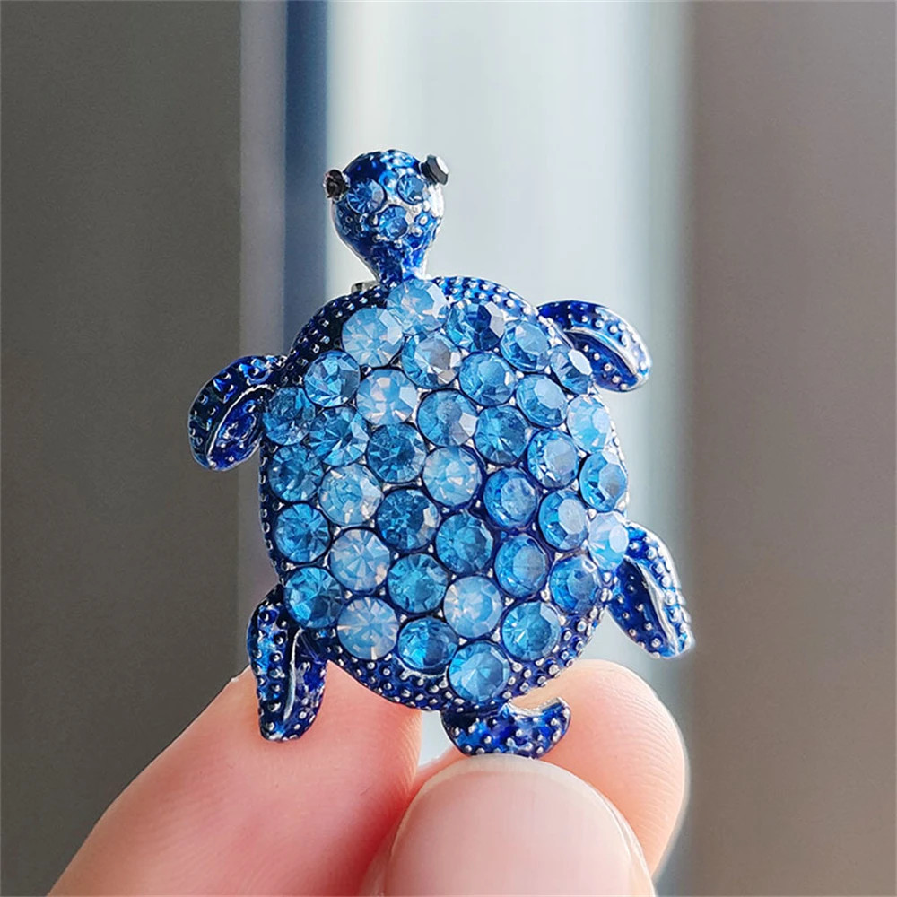 Enamel Turtle Brooch Female Rhinestone Marine Animal Brooches for Women and Men