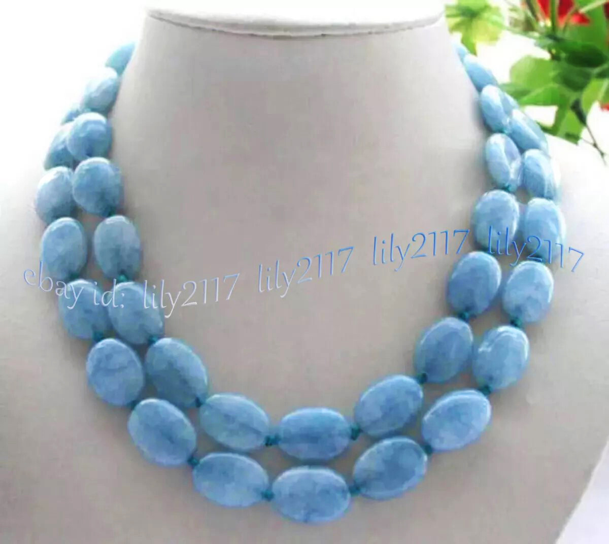 Genuine Natural Blue Aquamarine Oval Gemstone Beads Necklace 36 inches 13x18mm