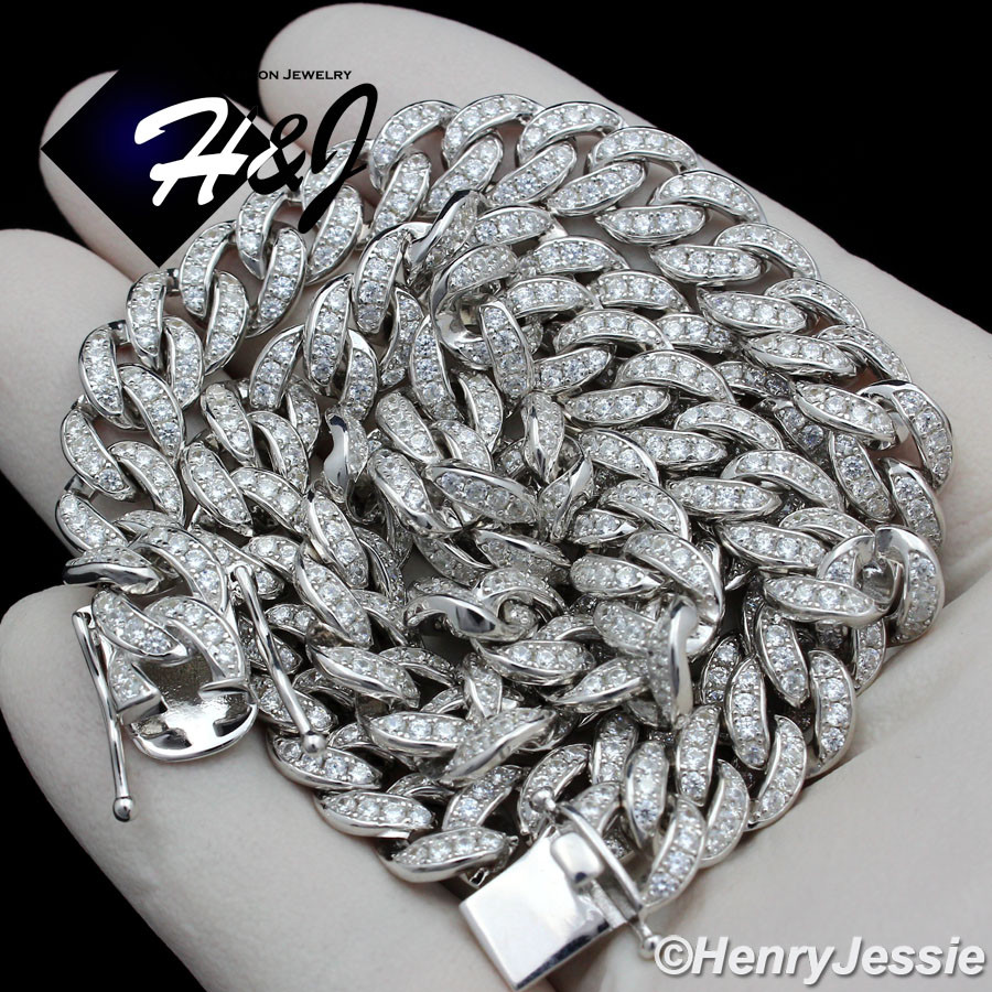 18″-30″MEN 925 STERLING SILVER ICY BLING CZ 8MM MIAMI CUBAN CHAIN NECKLACE*N11