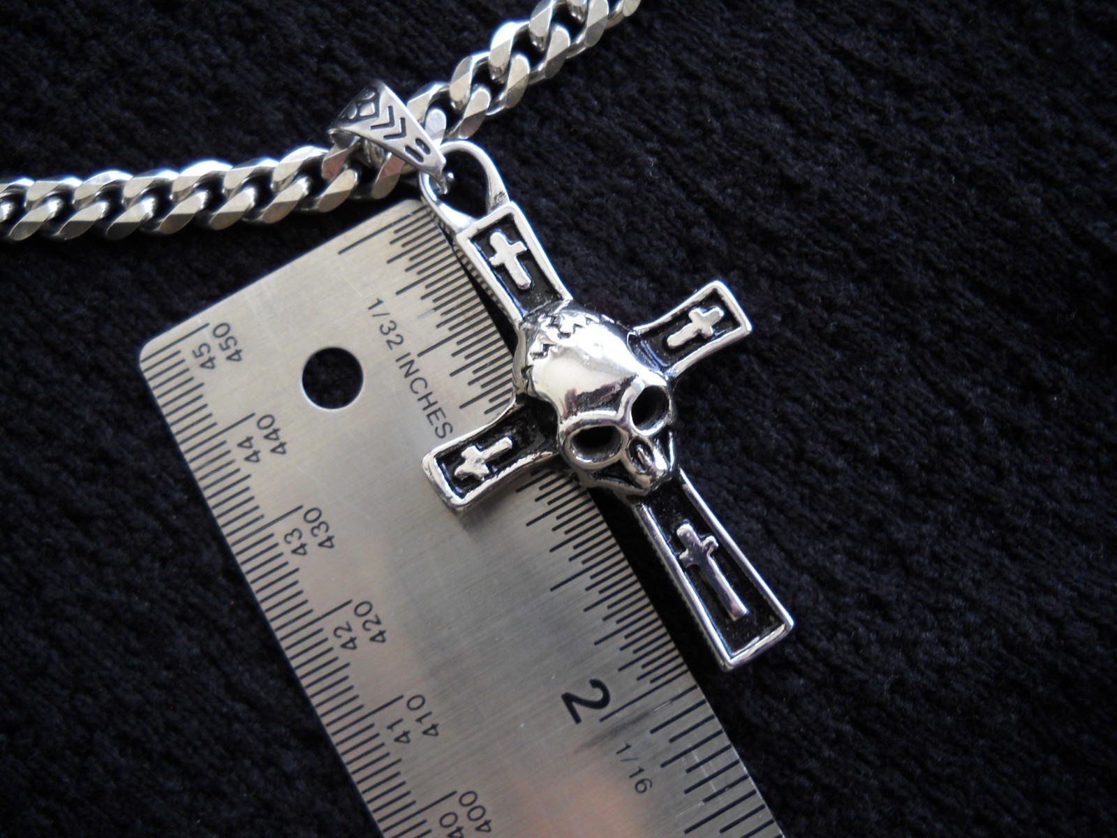 Stainless Steel Gothic Skull Cross Biker Pendant Necklace with 22″ Chain