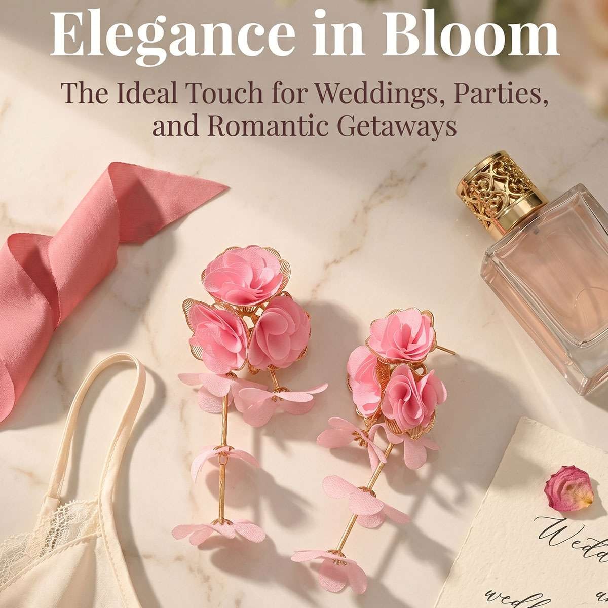 Big Flower Drop Earrings for Women Long Fabric Floral Dangle Earrings Bohem