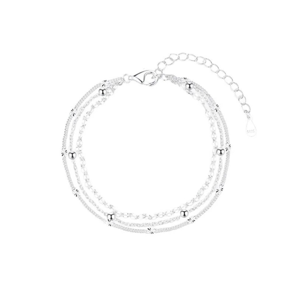 925 Sterling Silver Multi-Layer Beads Bracelet for Women | Adjustable Luxury