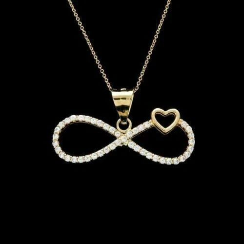1.50Ct Round Cut Simulated Diamond Heart Infinity Pendant 14K Yellow Gold Plated